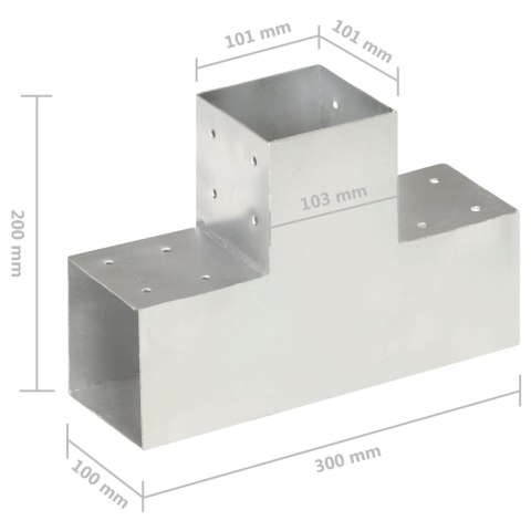  Łączniki w kształcie T, 4 szt., galwanizowany metal, 101x101 mm