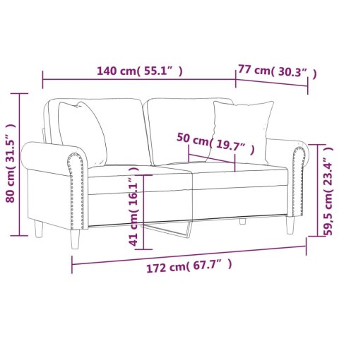  2-os. sofa z poduszkami, winna czerwień, 140 cm, sztuczna skóra