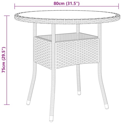  Stolik ogrodowy, Ø80x75 cm, szkło i rattan PE, brązowy