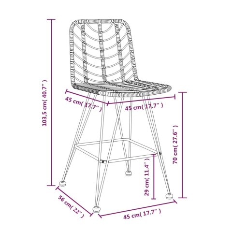  Stołki barowe, 2 szt., 45x56x103,5 cm, PE, rattan i stal