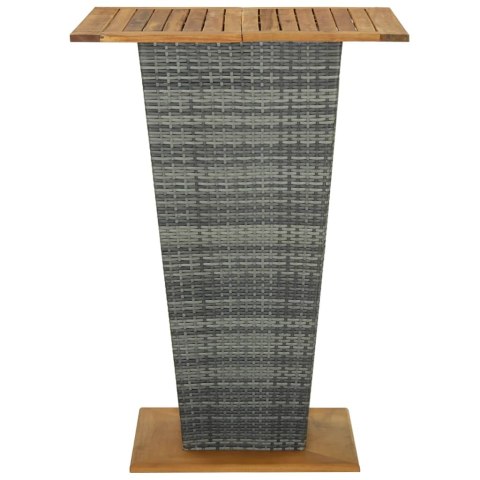  Stolik barowy, szary, 80x80x110 cm, rattan PE i lita akacja