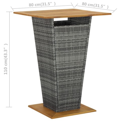  Stolik barowy, szary, 80x80x110 cm, rattan PE i lita akacja