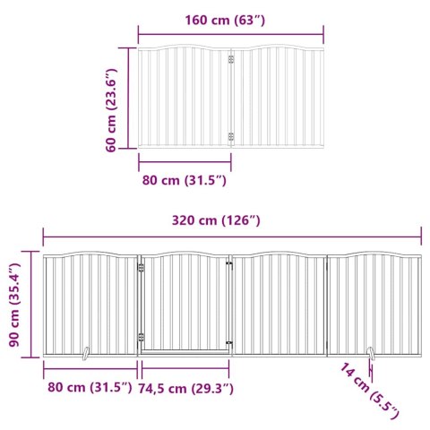  Składana bramka dla psa, z drzwiami, 12 paneli, brązowa, 960 cm