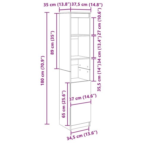  Komoda betonowa szara 37,5x35x180 cm Drewno klejone