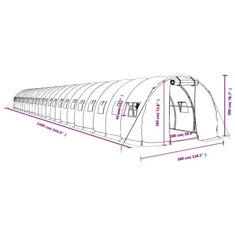  Szklarnia ze stalową ramą, zielona, 72 m², 24x3x2 m