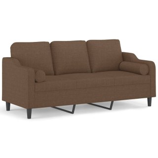  3-osobowa sofa z poduszkami, brązowa, 180 cm, tkanina