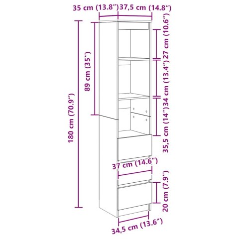  Komoda Sonoma Oak 37,5x35x180 cm Drewno klejone