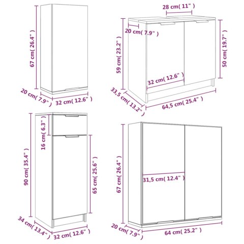  5-cz. zestaw szafek do łazienki, szary dąb sonoma