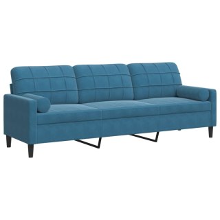 VidaXL 3-osobowa sofa z poduszkami, niebieska, 210 cm, aksamit