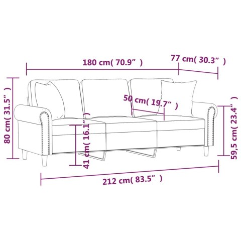 VidaXL 3-osobowa sofa z poduszkami, brązowa, 180 cm, aksamit