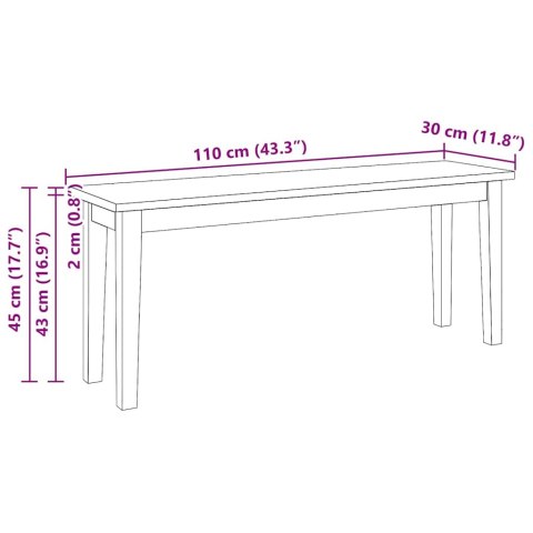  Ławka 110 cm Biała lite drewno guma