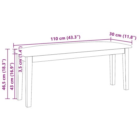  Ławka 110 cm Biała lite drewno guma