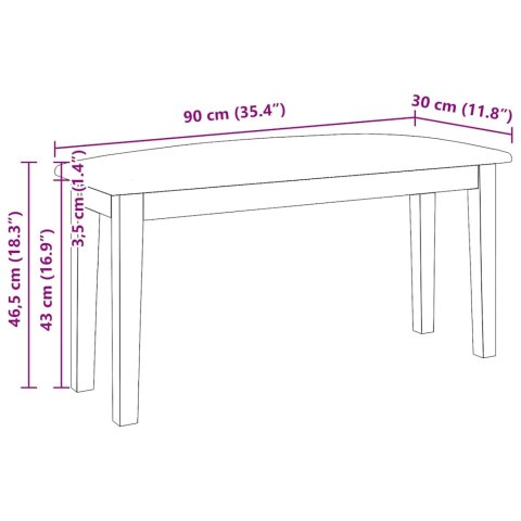  Ławka 90 cm Brązowa lite drewno Guma