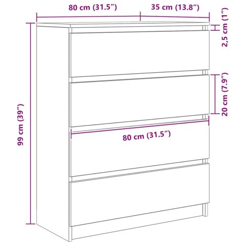  Komoda Szara Sonoma 80x35x99 cm Drewno klejone