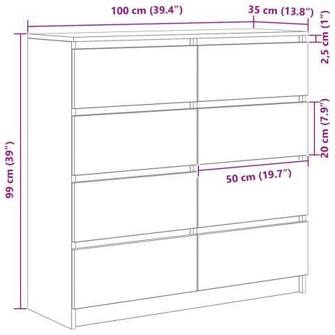  Komoda Biała 100x35x99 cm Drewno klejone