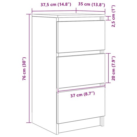  Komoda Czarny Dąb 37,5x35x76 cm Drewno klejone