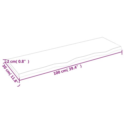 VidaXL Półka, 100x30x2 cm, surowe lite drewno dębowe