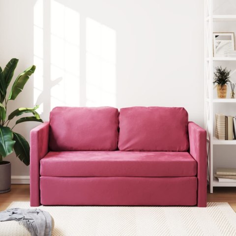 VidaXL Sofa podłogowa 2-w-1, winna czerwień, 122x204x55 cm, aksamit