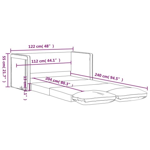 VidaXL Sofa podłogowa 2-w-1, winna czerwień, 122x204x55 cm, aksamit