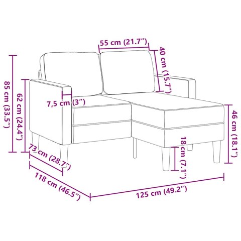 VidaXL Sofa 2-osobowa z leżanką w kształcie litery L Czarna 125 cm