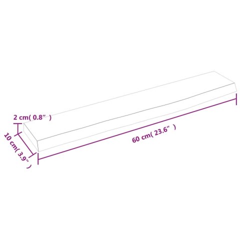 VidaXL Półka, 60x10x2 cm, surowe lite drewno dębowe