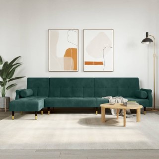 VidaXL Sofa rozkładana L, ciemnozielona, 271x140x70 cm, aksamit