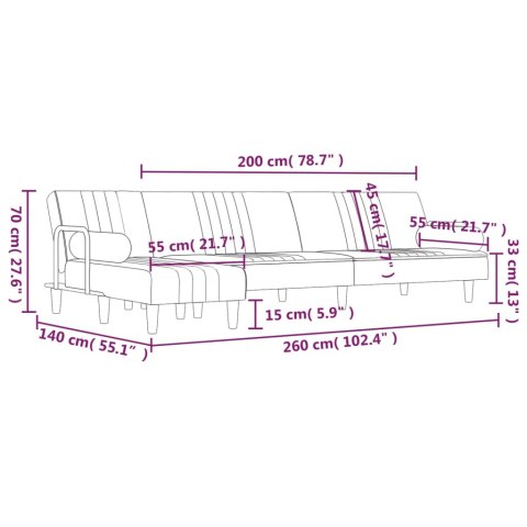 VidaXL Sofa rozkładana L, jasnoszara, 260x140x70 cm, aksamit