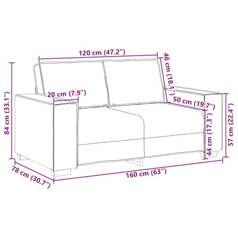 VidaXL Sofa 2-osobowa, ciemnoszary, 120 cm, tapicerowana aksamitem