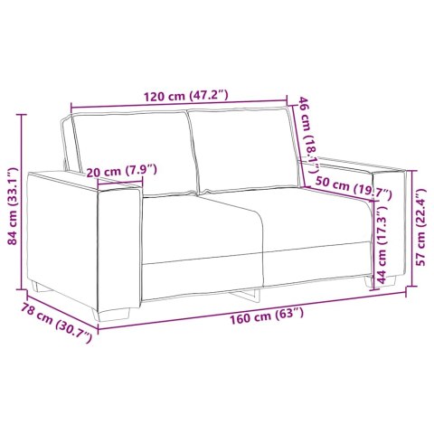 VidaXL Sofa 2-osobowa, kremowy, 120 cm, tapicerowana aksamitem