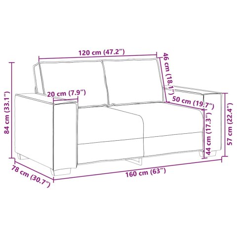 VidaXL Sofa 2-osobowa, różowy, 120 cm, tapicerowana aksamitem