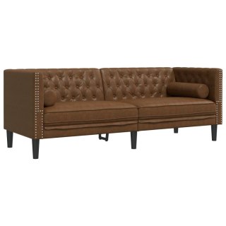 VidaXL Sofa Chesterfield z wałkami, 3-os., brązowa, sztuczny zamsz