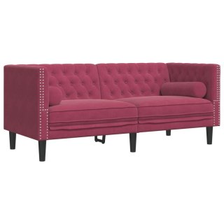 VidaXL Sofa Chesterfield z wałkami, dwuosobowa, bordowa, aksamit