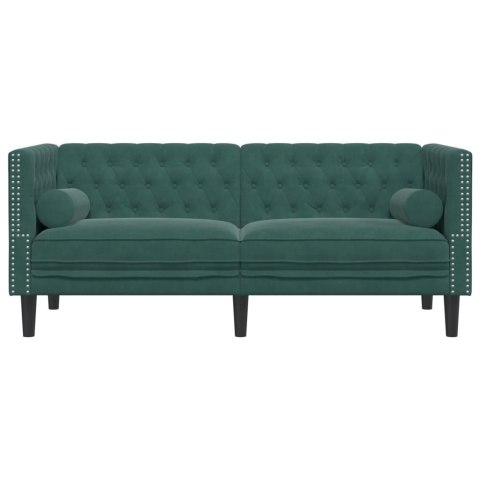 VidaXL Sofa Chesterfield z wałkami, dwuosobowa, ciemnozielona, aksamit