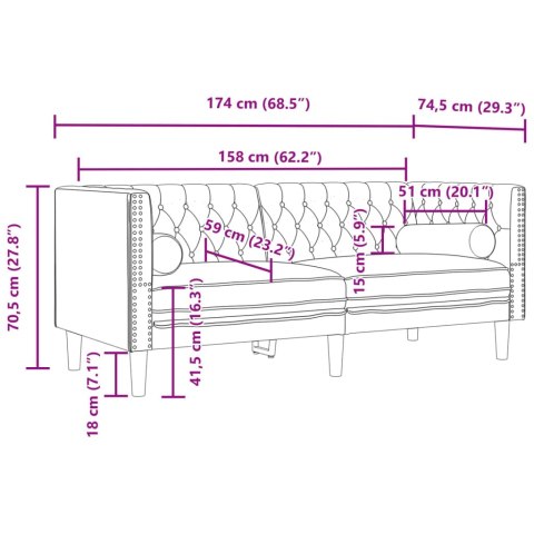 VidaXL Sofa Chesterfield z wałkami, dwuosobowa, ciemnozielona, aksamit