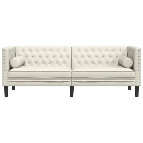 VidaXL Sofa Chesterfield z wałkami, trzyosobowa, kremowa, aksamit