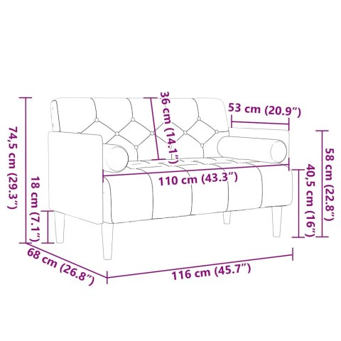 VidaXL Sofa dwuosobowa z poduszkami w kolorze kremowym 110 cm