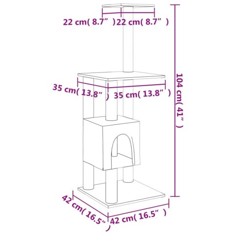  Drapak dla kota ze słupkami sizalowymi, kremowy, 104 cm