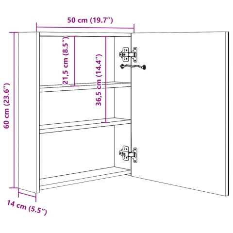  Szafka łazienkowa z lustrem i LED, szara, 50x14x60 cm