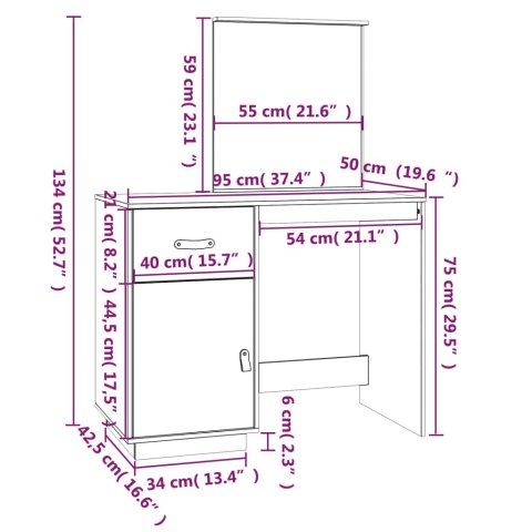  Toaletka, czarna, 95x50x134 cm, lite drewno sosnowe