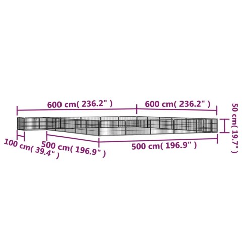  Kojec dla psa, 24 panele, czarny, 100x50 cm, stal