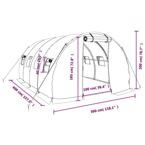  Szklarnia ze stalową ramą, zielona, 12 m², 4x3x2 m