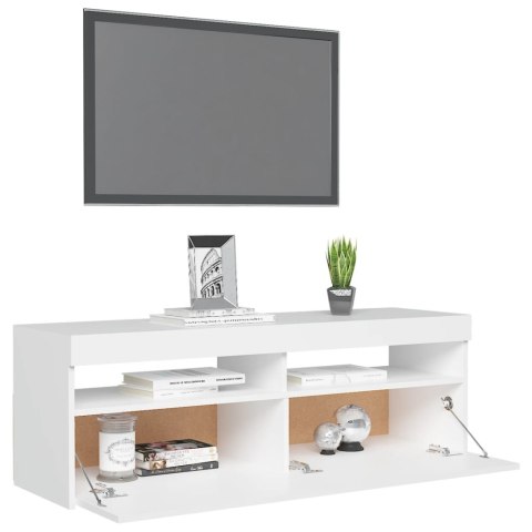  Szafka pod TV z oświetleniem LED, biała, 120x35x40 cm