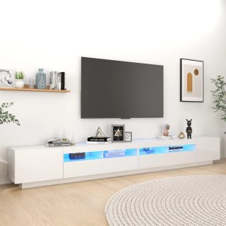  Szafka TV z oświetleniem LED, biała z połyskiem, 300x35x40 cm