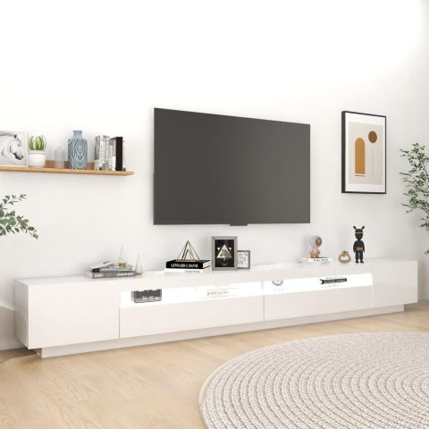  Szafka TV z oświetleniem LED, biała z połyskiem, 300x35x40 cm