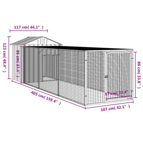  Kurnik z wybiegiem, antracytowy, 117x405x123 cm, stal