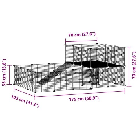  Klatka dla zwierząt z bramką, 36 paneli, czarna, 35x35 cm, stal