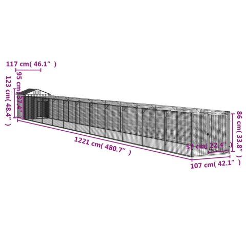  Buda dla psa, z dachem, antracytowa, 117x1221x123 cm, stal