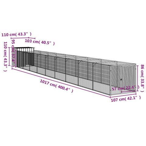  Buda dla psa, z wybiegiem, antracytowa, 110x1017x110 cm, stal