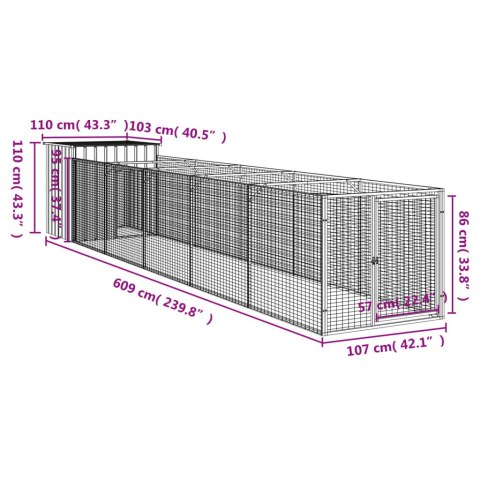  Buda dla psa, z wybiegiem, antracytowa, 110x609x110 cm, stal