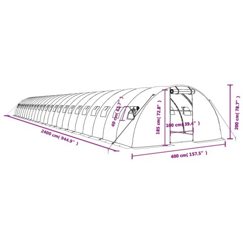  Szklarnia ze stalową ramą, zielona, 96 m², 24x4x2 m